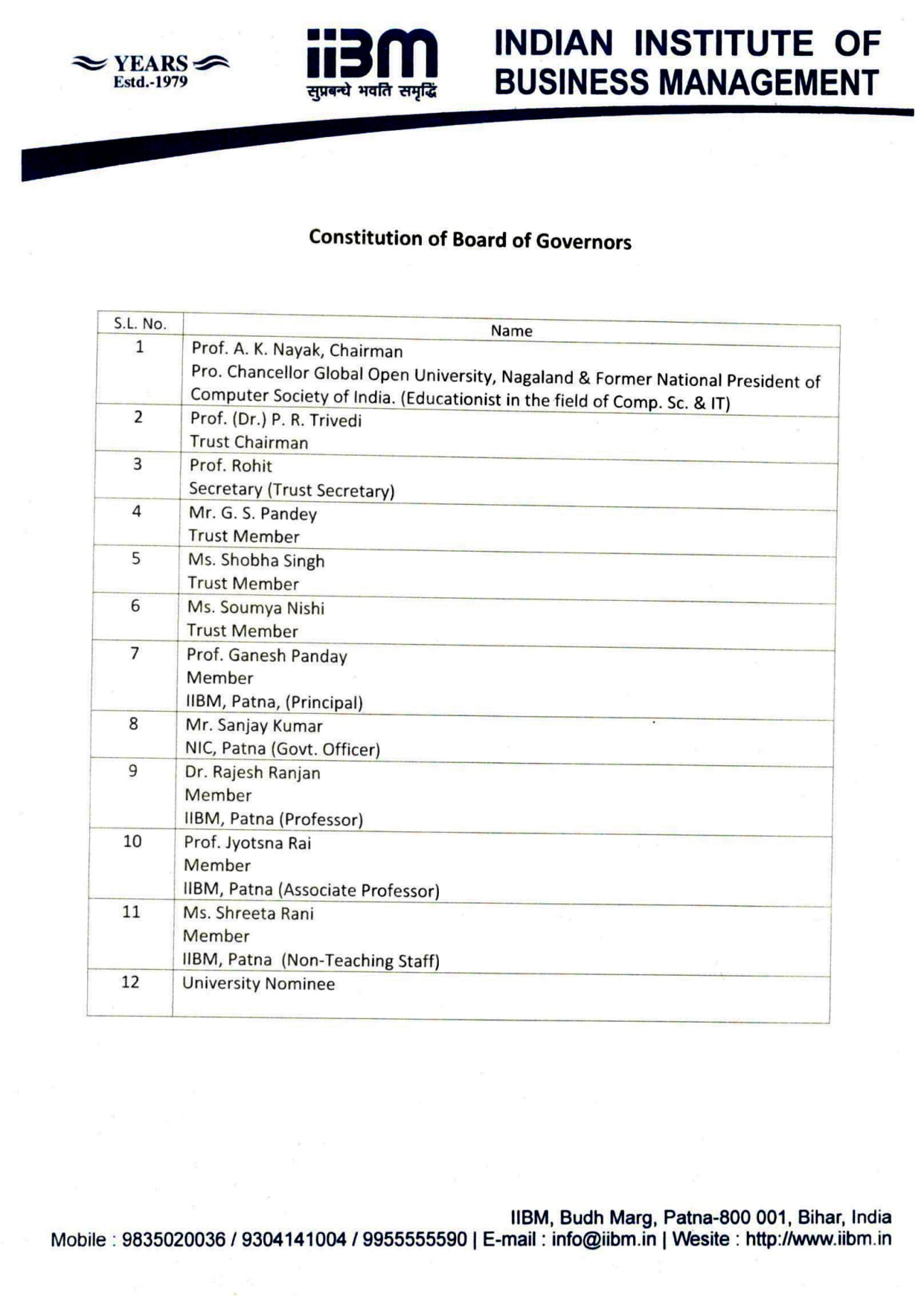 IIBM Board of Governors